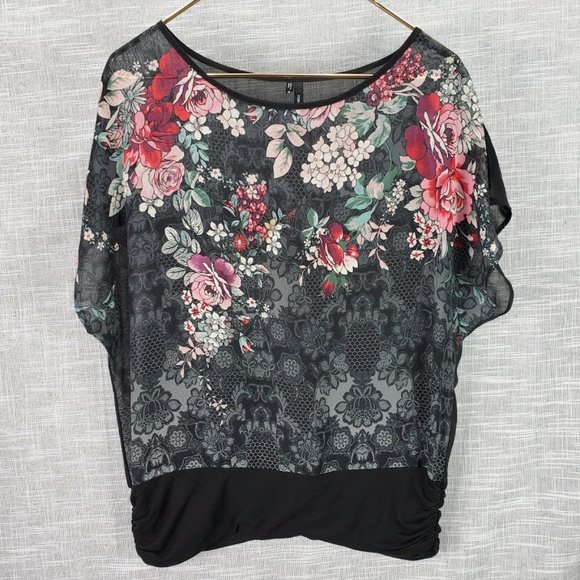 Maurices Sheer Black Lace Floral Print Top Medium - Picture 1 of 4